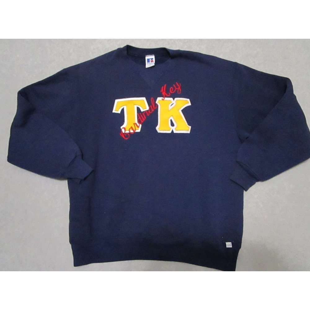 VTG Cardinal Key Sweater Mens Extra Large Blue Russell Greek Honor 90s USA‎